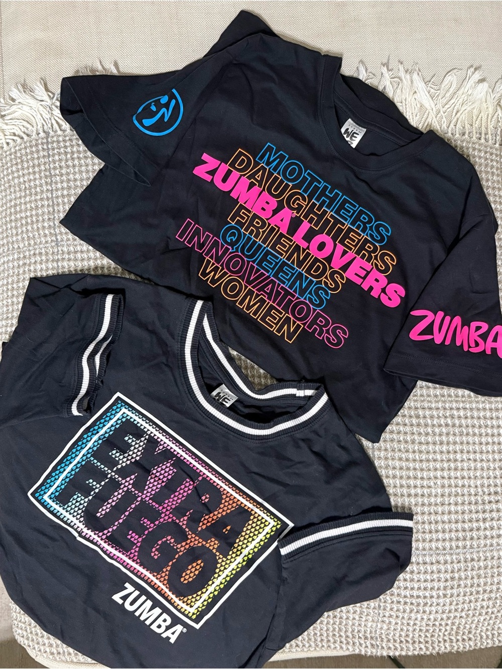 Zumba Fitness Tops with Pink & Blue Graphic Accents